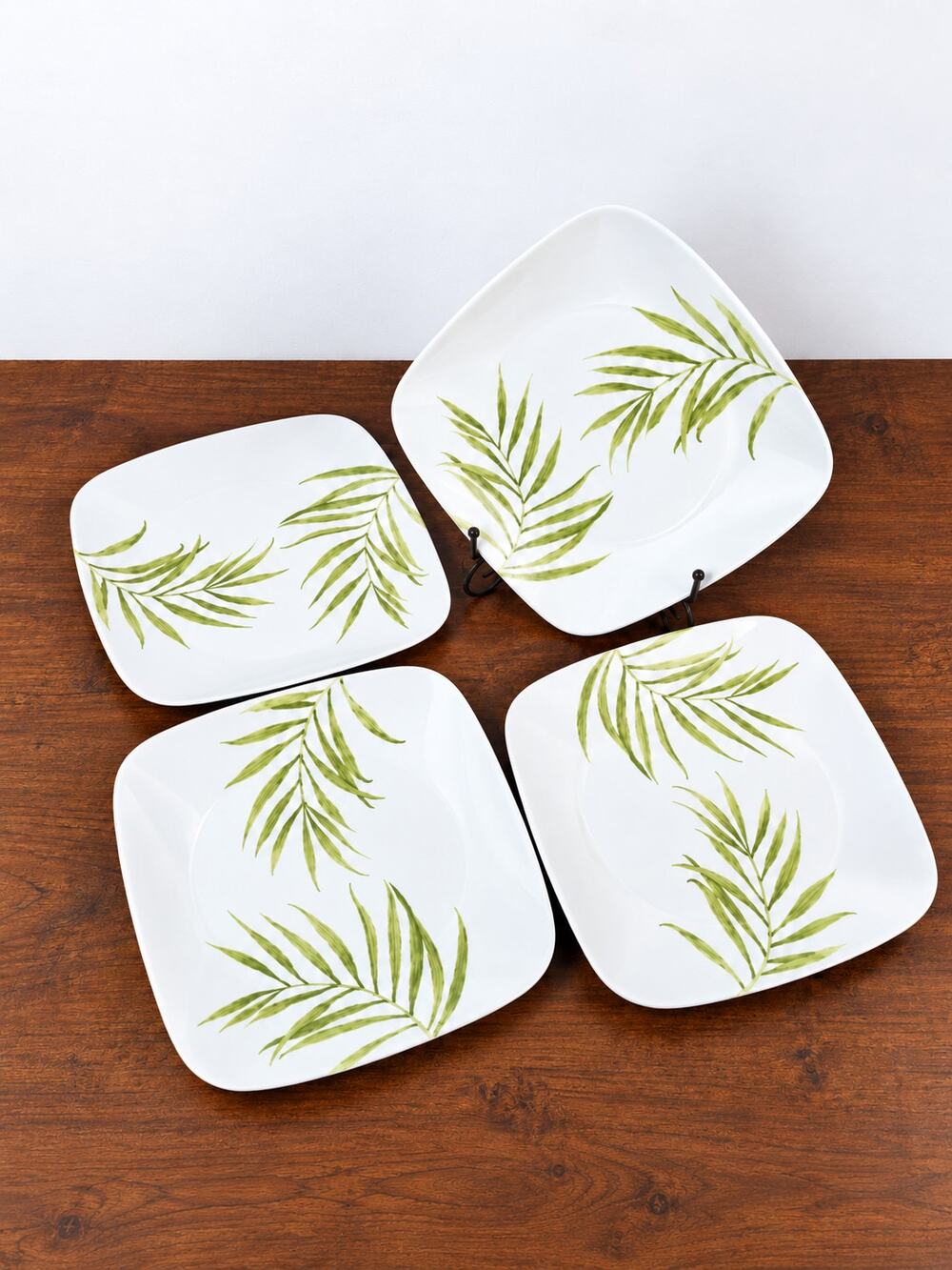 Corelle Bamboo Leaf Set of 4 Square Dinner Plates 10.5" Retired